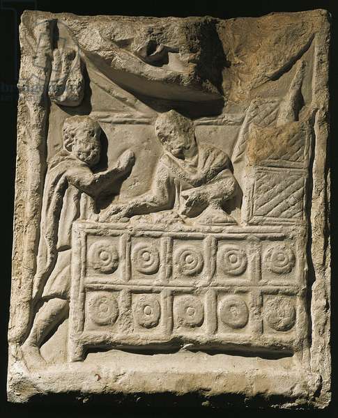 Relief portraying moneychanger's shop or 'Silver tavern', from sarcophagus in Palazzo Salviati in Rome